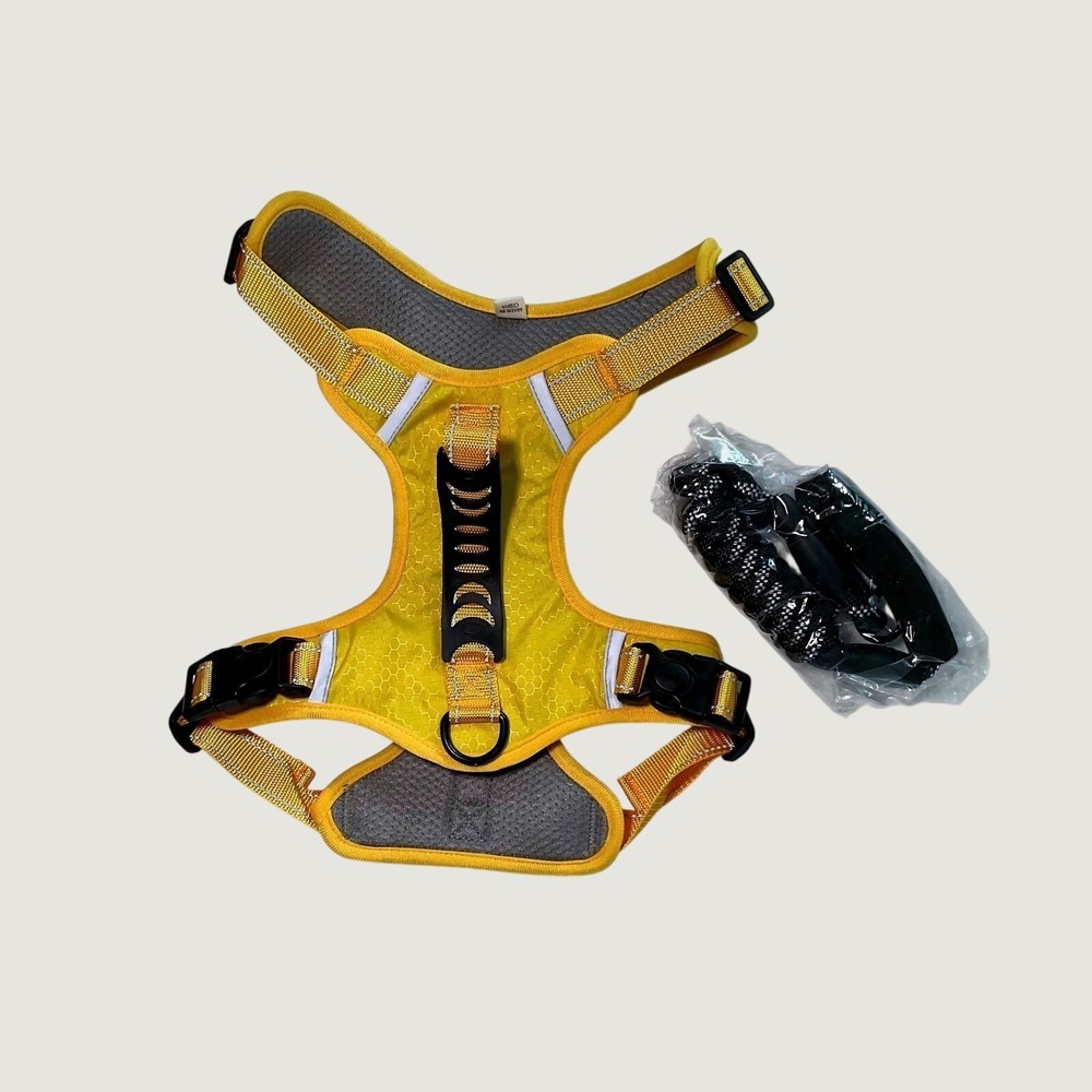 Duomm Large Yellow No Pull Dog Harness Reflective Step In & Mesh Padded w/ Leash - Picture 5 of 7